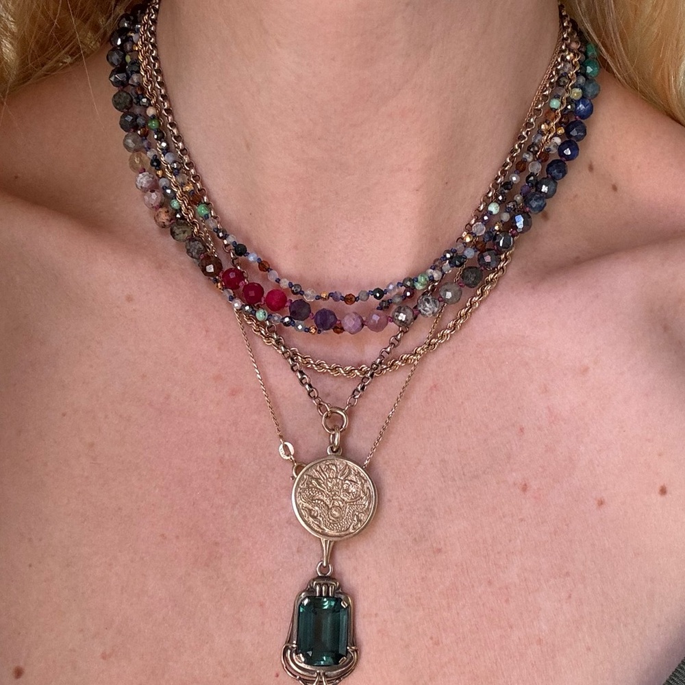 Extra long hand made hand knotted mixed gemstone necklace double layer wrap - Picture 7 of 13